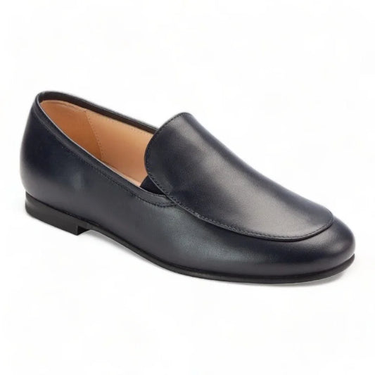 Italian-made navy leather slip-on dress loafer for boys