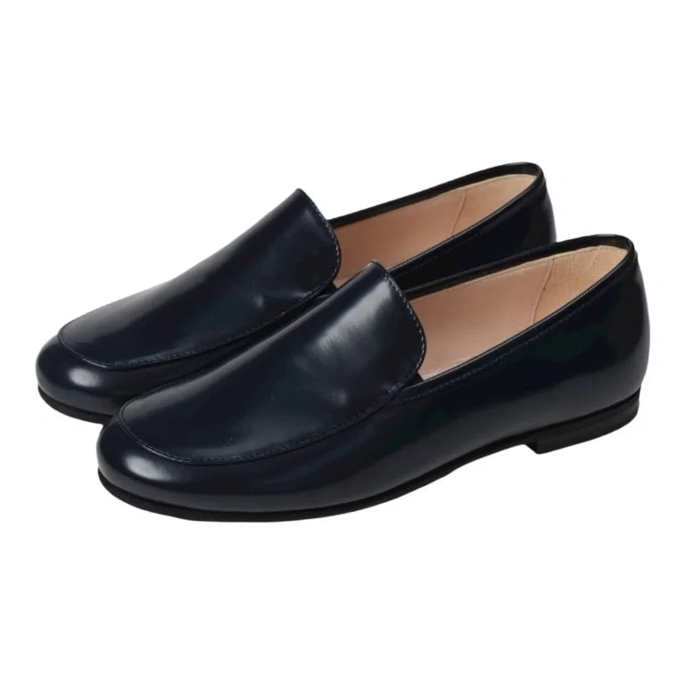 Navy polished leather slip-on loafer for boys