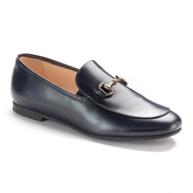 1346n - Navy Polished Leather Flat Loafer for Boy by London Kids London Kids