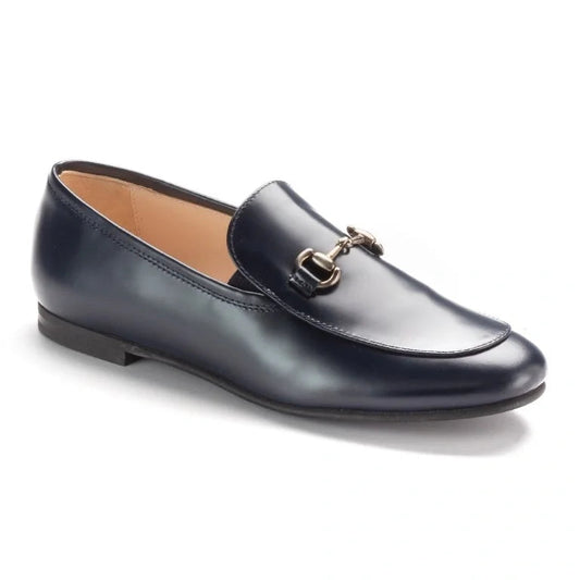 1346n - Navy Polished Leather Flat Loafer for Boy by London Kids London Kids