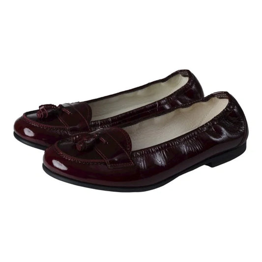 Bordo Patent Leather Flat Loafer for Girl by London Kids - stylish and comfortable flat loafers for girls.