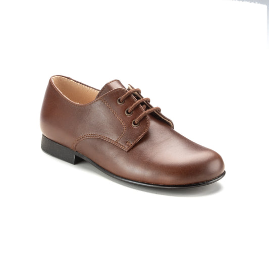 Brown leather boys lace dress shoe made in Spain