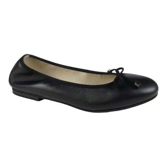 Black soft leather flats for girl by London Kids - bow ballet flat, Italy crafted