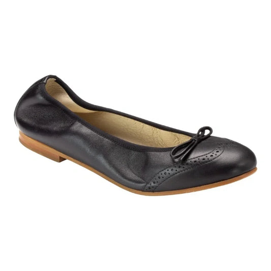 Girls' black leather flats with bow detail, made in Italy