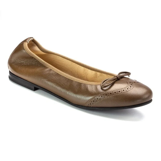 Image of 1540 Carob Leather Girls Bow Shoe, crafted in Italy