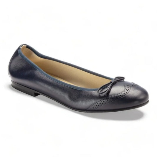 Elegant Italian Navy Leather Girls Bow Flats for Dress Events