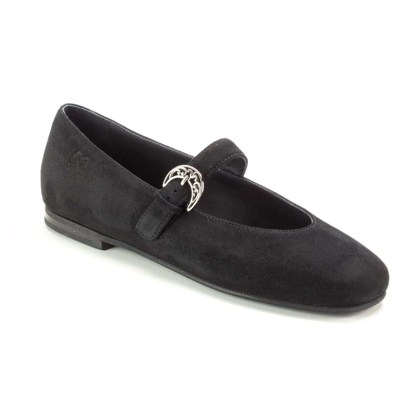 Elegant black suede Mary Jane flats for teenagers, made in Italy