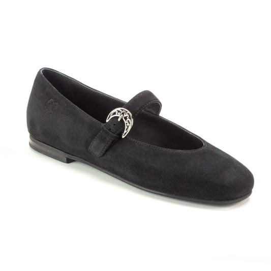 Elegant black suede Mary Jane flats for teenagers, made in Italy