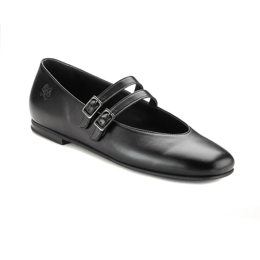 1572 - Black Leather Teen Mary Jane Flats London Kids