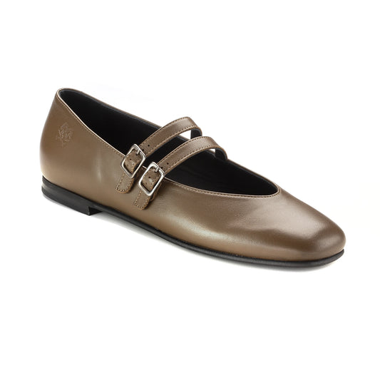 Elegant Carob Leather Teen Mary Jane flats made in Italy