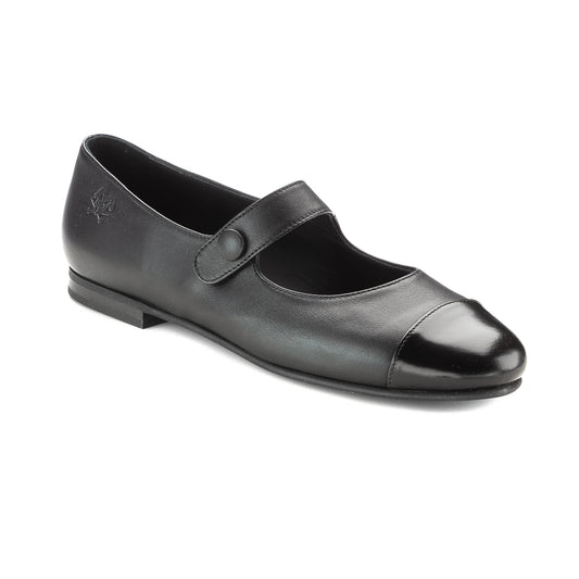 1596 Italian Black Leather Teens Dressy Strap Shoe