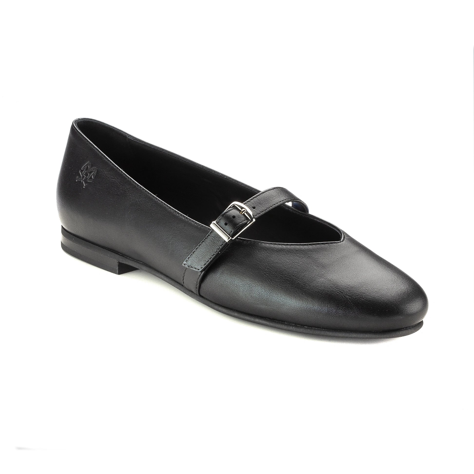 Black leather dressy strap shoe for girls and teens, made in Italy