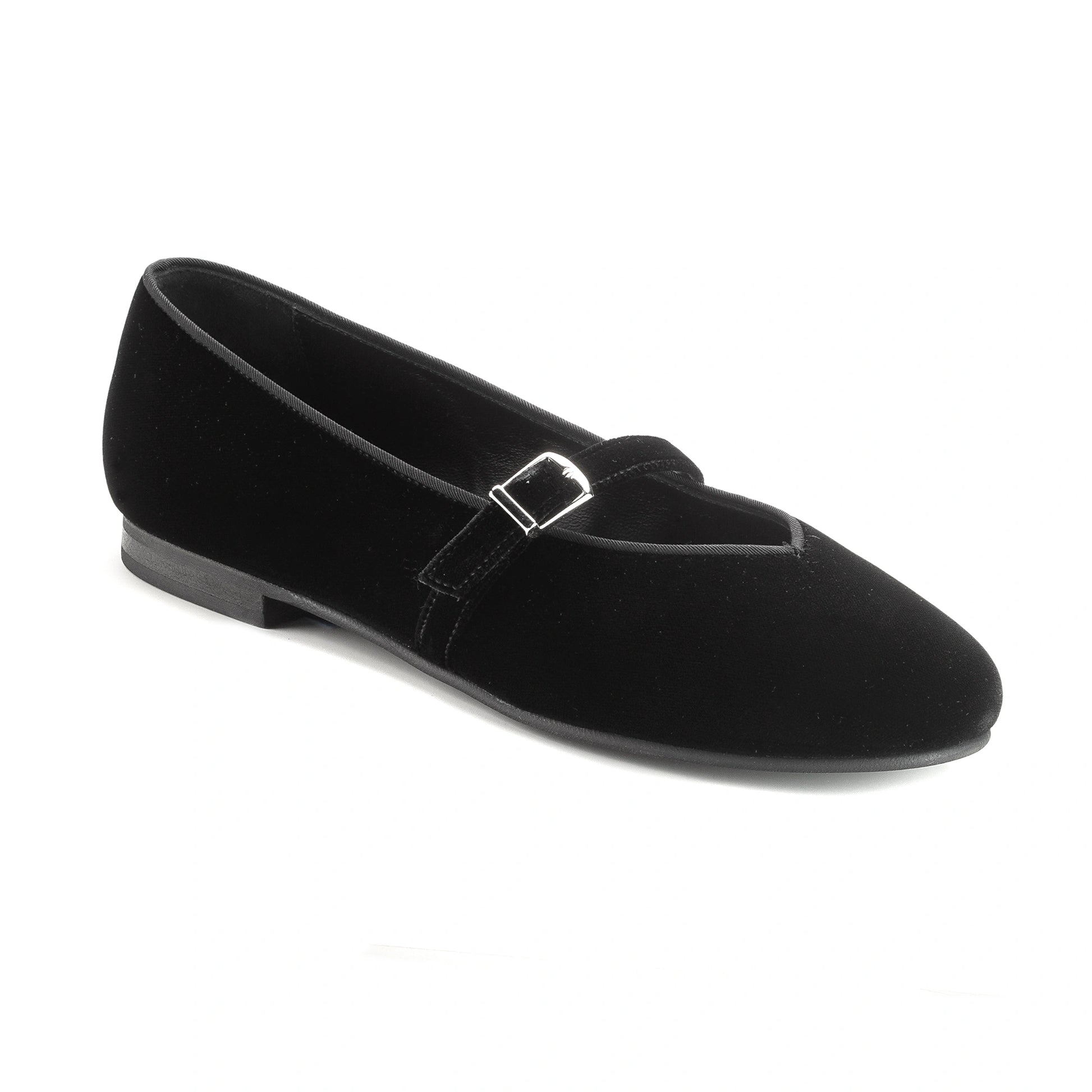 Elegant Black Velvet Teen Strap Shoe made in Italy