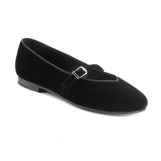 Elegant Black Velvet Teen Strap Shoe made in Italy