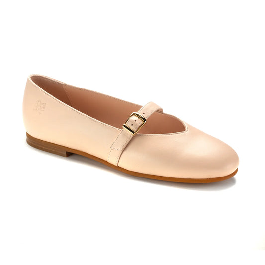 Soft pink leather dressy strap shoe for teens made in Italy