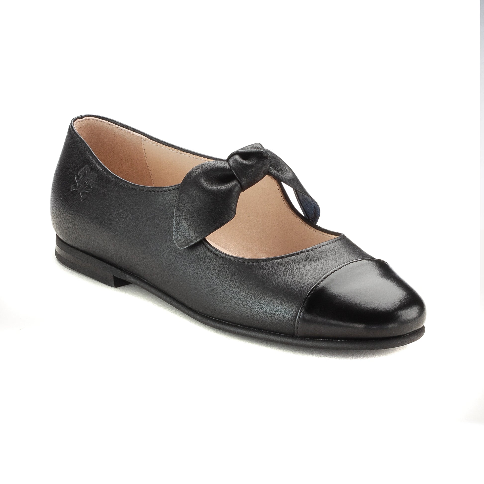 Elegant black leather Girls Mary Jane strap shoe made in Italy