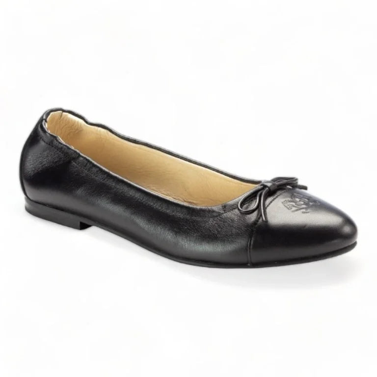 1623 Black Leather Teens Bow Shoe with bow detail
