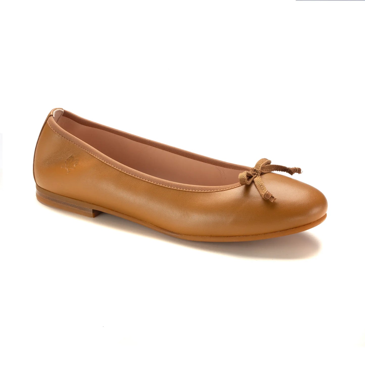 1628 Tan Leather Girls Dressy Bow Shoe made in Italy