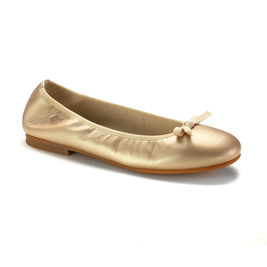 Gold leather girls dressy bow shoe flat from Italy