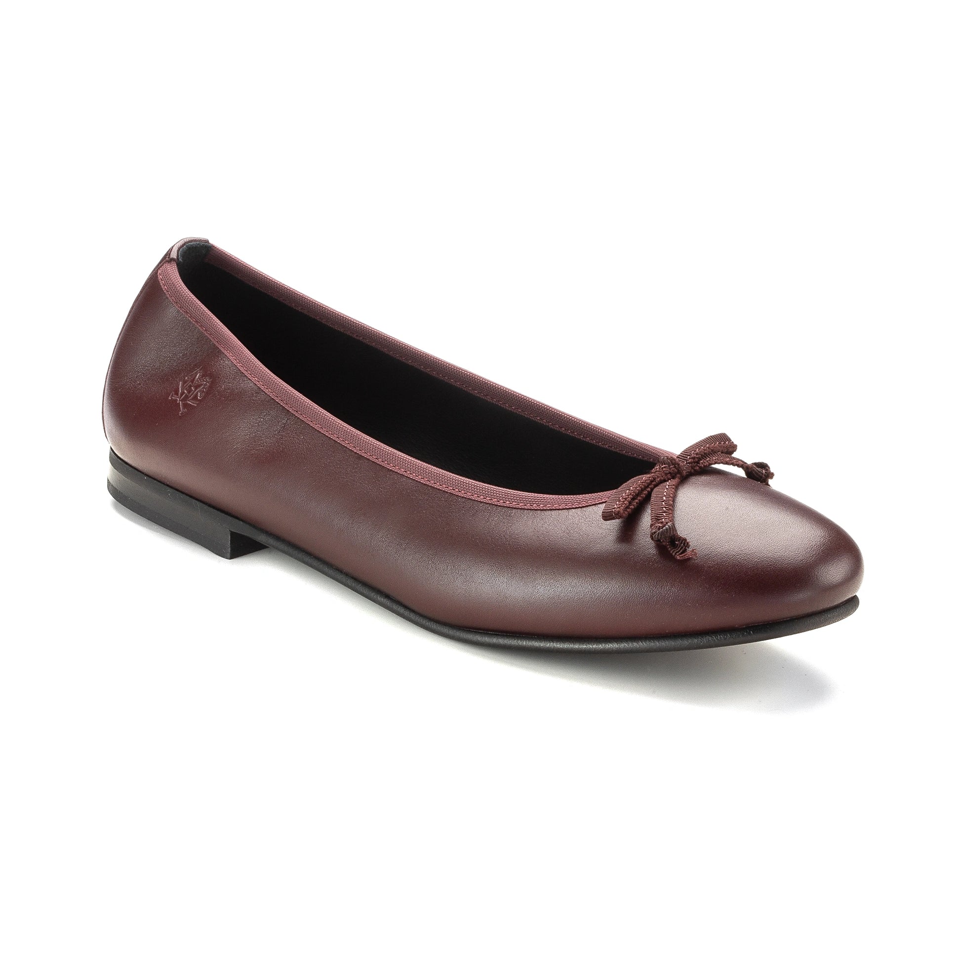 1628 Bordo Leather Girls Dressy Bow Shoe with cute bow detail