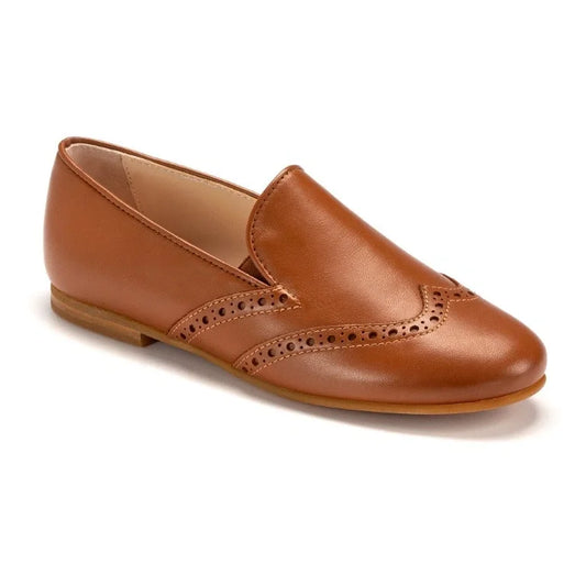 Tan leather slip-on dress loafers for boys