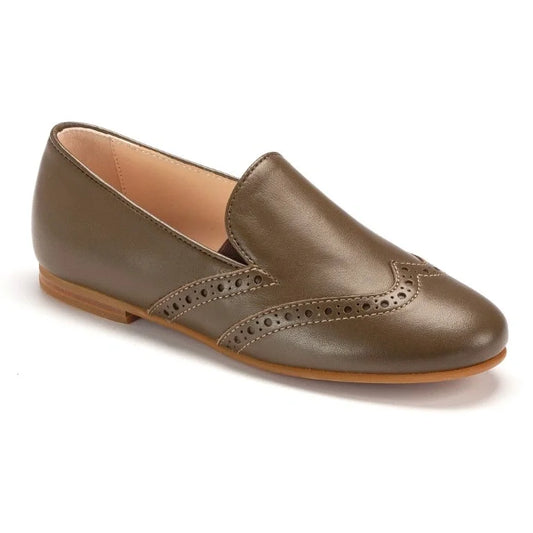 Boys taupe leather slip-on dress loafers made in Italy