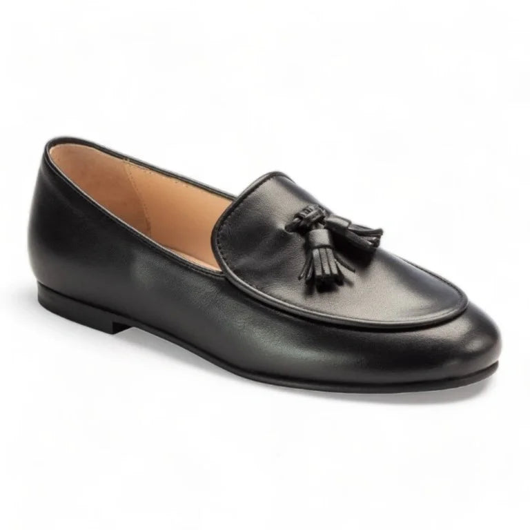 Black Leather Boys Slip-on Dress Loafer