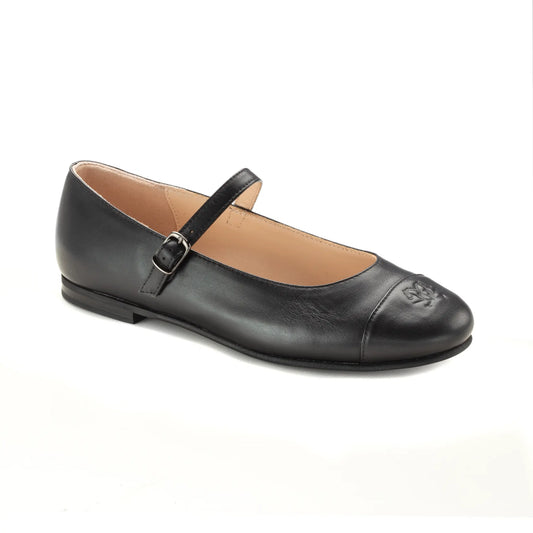 Black soft leather strap for girl by London Kids - black color, soft leather material, Mary Jane strap