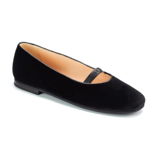 Black velvet girls open shoe flats made in Italy