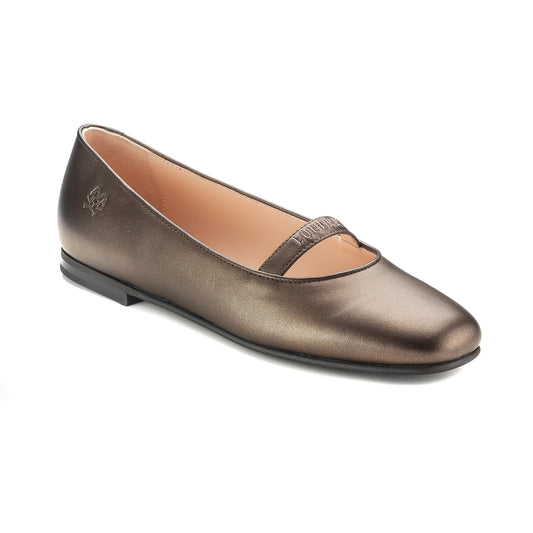 Bronze leather girls open flats made in Italy