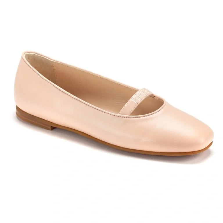 Soft pink leather girls open shoe flats made in Italy