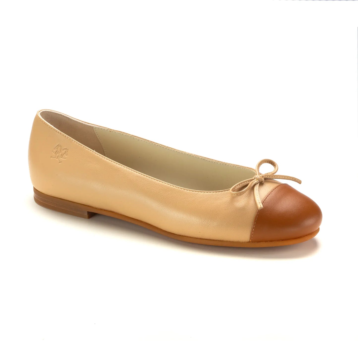 Italian-made taupe leather girls summer bow shoe with elegant design details