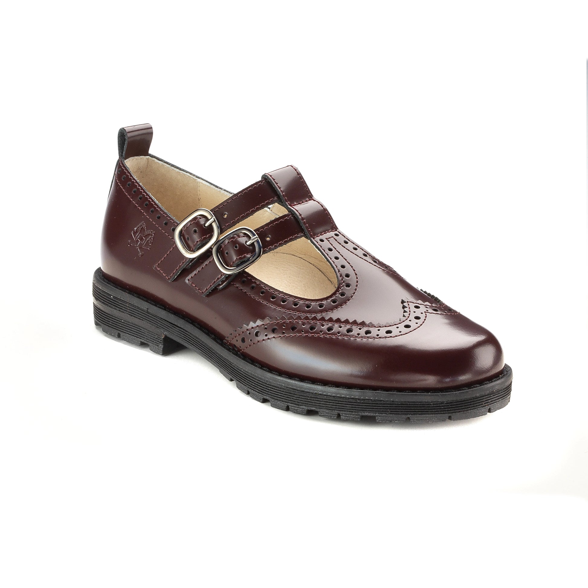 1667 - Bordo Polished Leather Girls T-Strap School Shoe