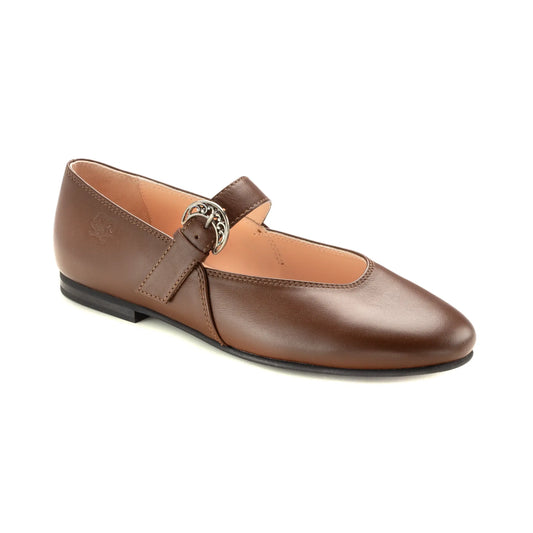 Brown Leather Girls Dressy Mary Jane Shoe