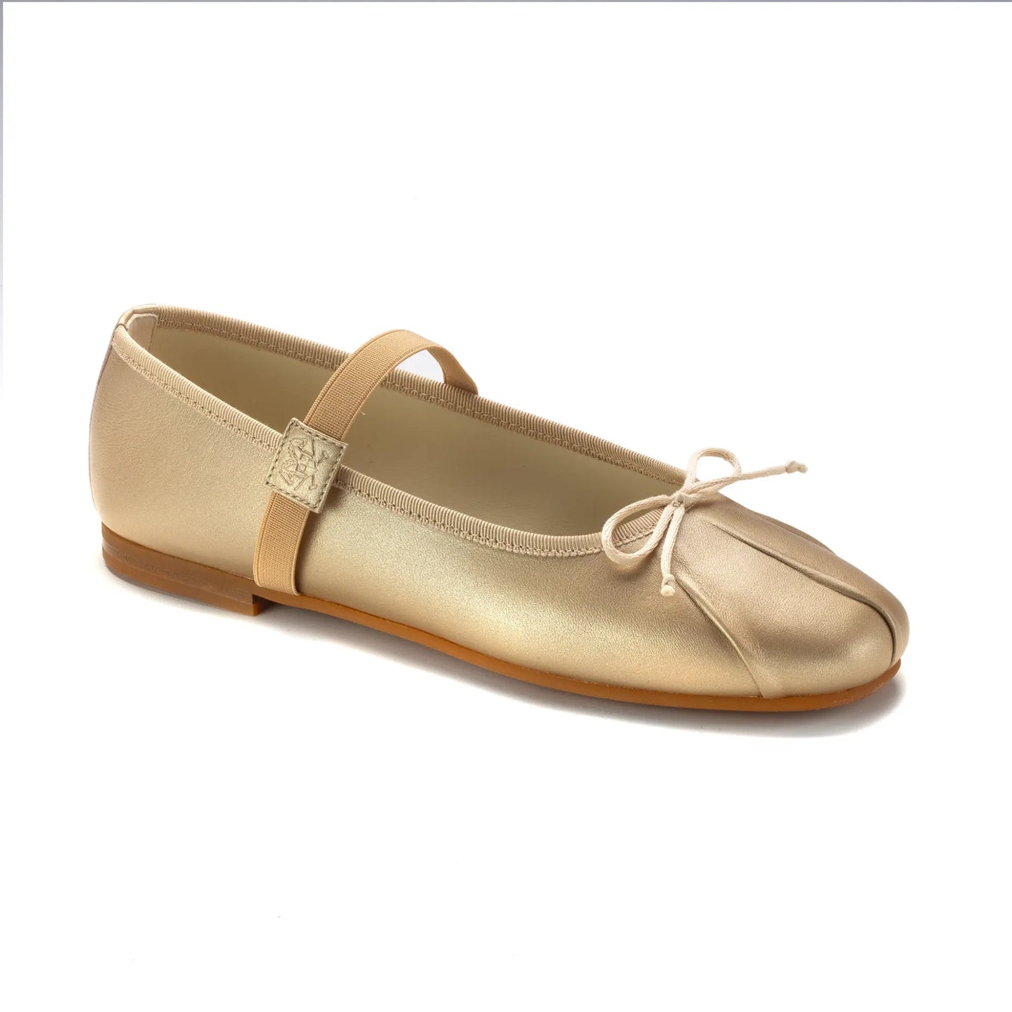 Elegant gold leather dressy shoe for girls with elastic fit, made in Italy