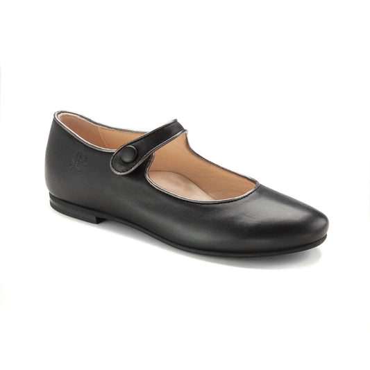 Girl's black leather dressy Mary Jane with strap, made in Italy
