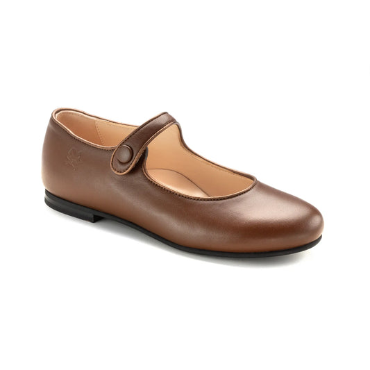 1681 Brown Leather Girls Dressy Mary Jane Shoes