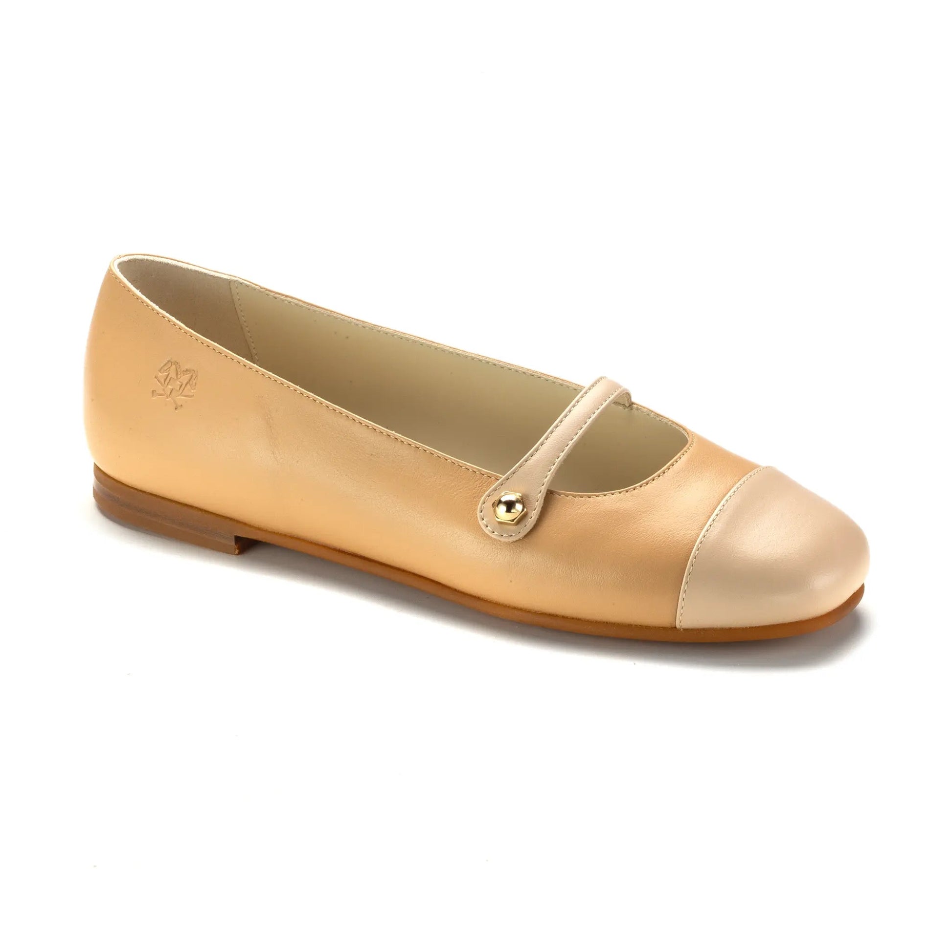 1683 - Champagne Leather Front Strap Dressy Teen Shoe London Kids