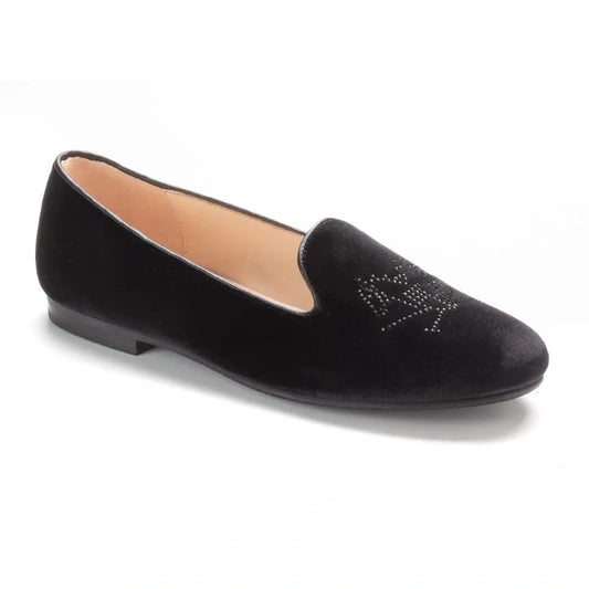 Luxurious black velvet girls smoking loafer with diamonds