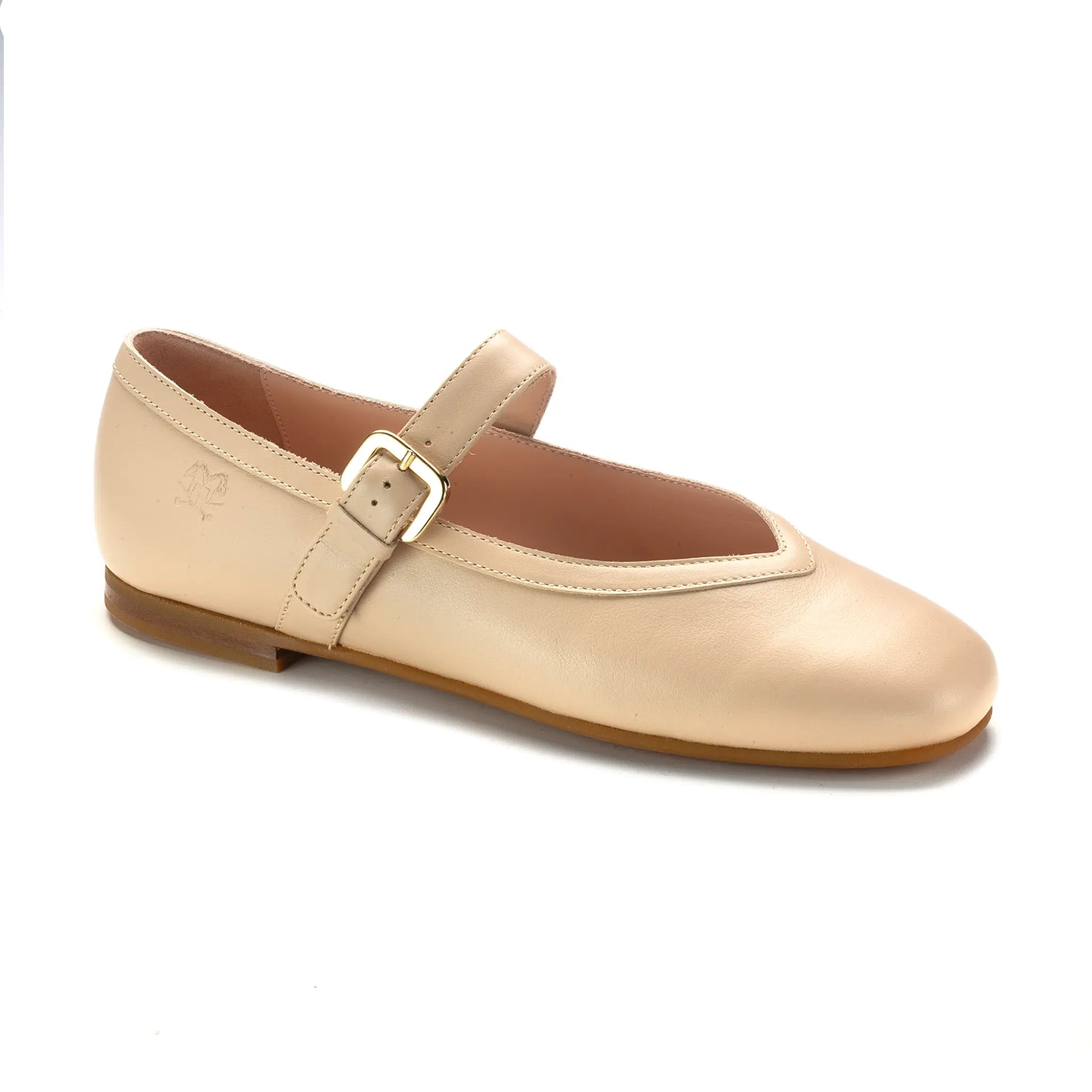 Elegant 1701 Cream Leather Mary Jane shoe for girls