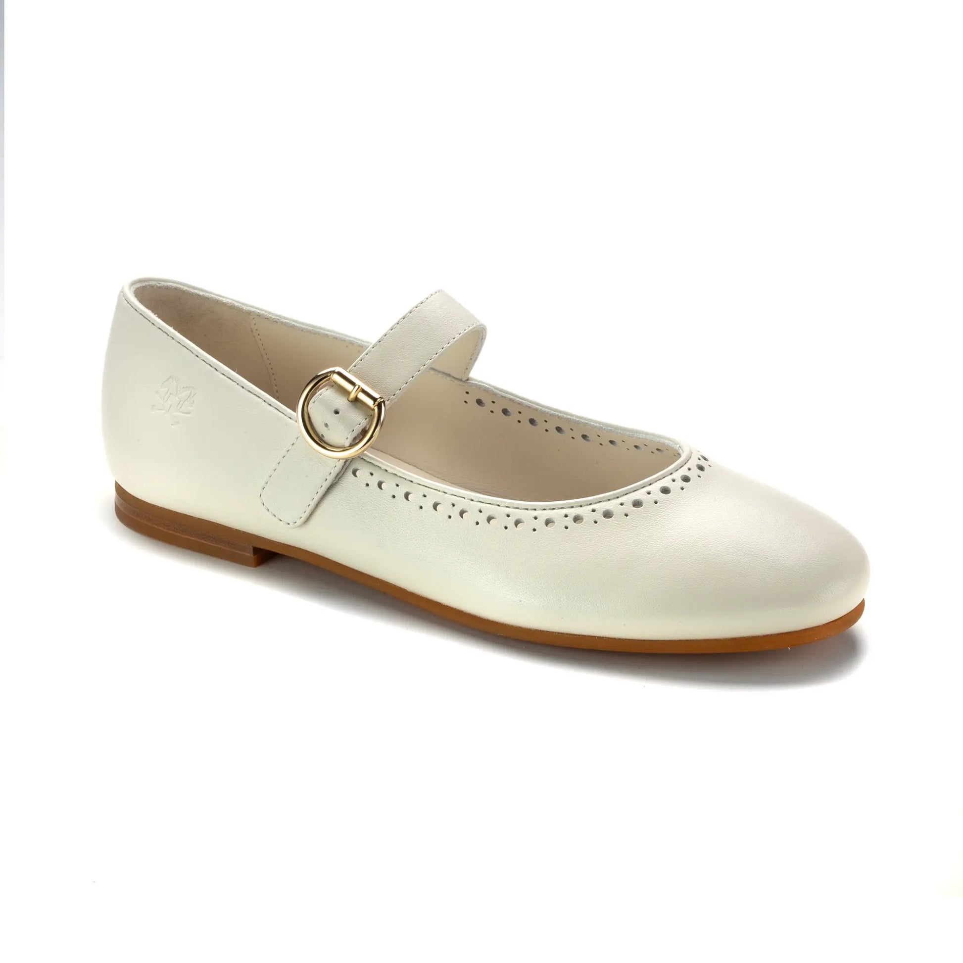 Off White Leather Girls Dressy Mary Jane Shoes