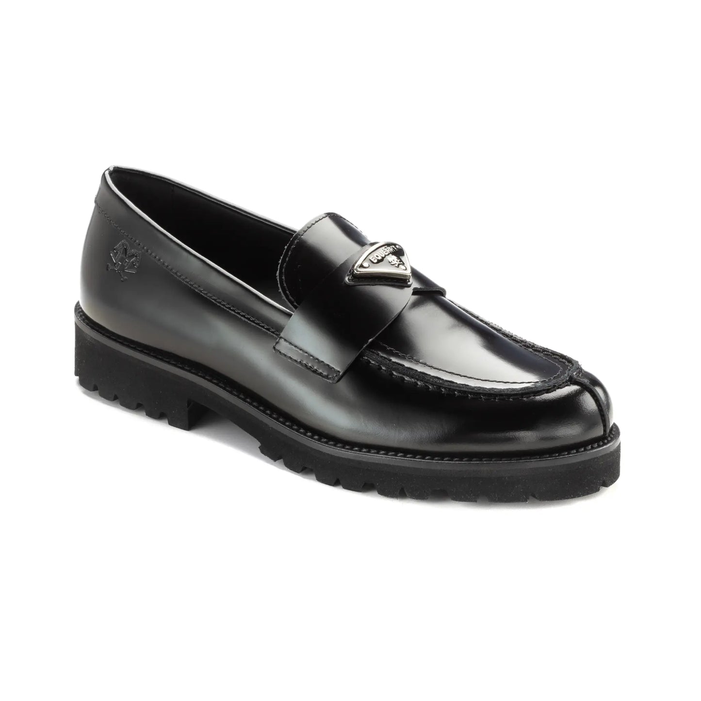 Elegant black polished leather girls dress loafer, crafted in Italy