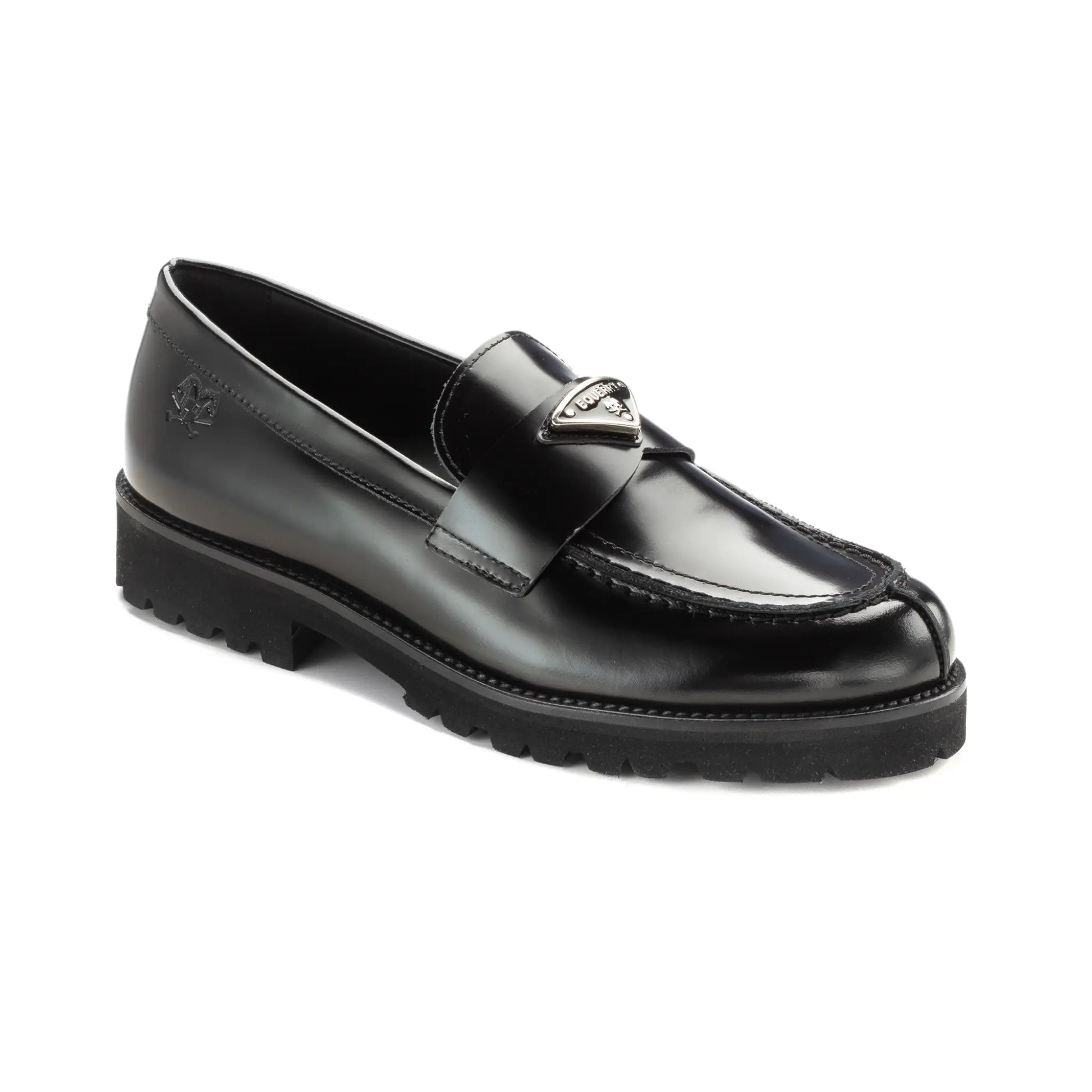 Elegant black polished leather girls dress loafer, crafted in Italy