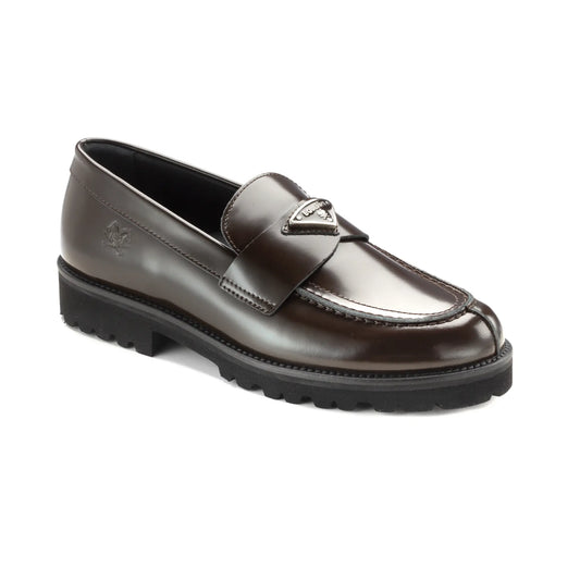 Brown Polished Leather Girls Dress Loafer made in Italy