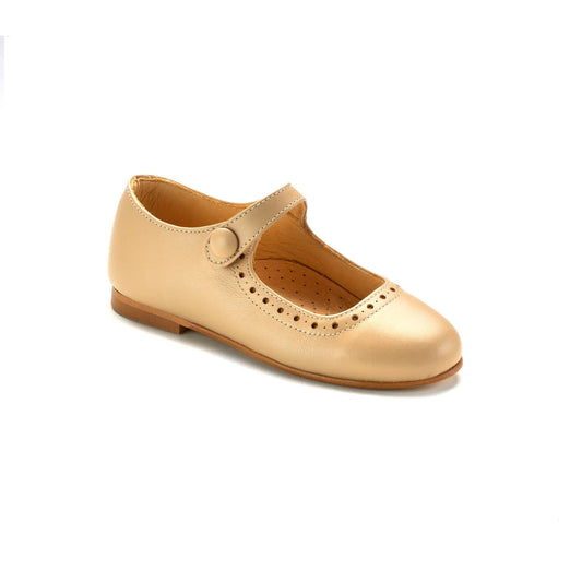 20494 - Beige Leather Girls Mary Jane Button English Classic
