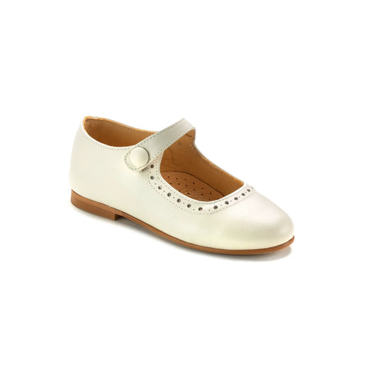 20494 - Off White Leather Girls Mary Jane Button English Classic