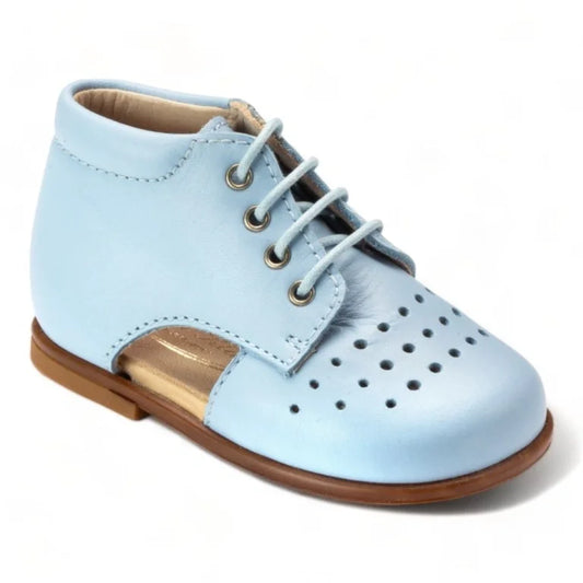 Light Blue Leather Baby Summer Lace Shoe for Toddlers