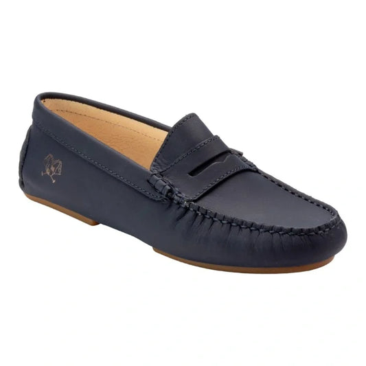 Girls' Navy Sahara with Beige Sole Classic Penny Style Moccasin