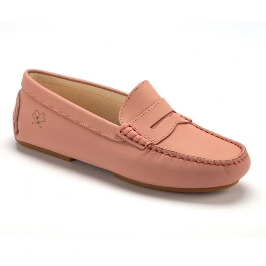 2460 - Girl's Classic Penny Style Moccasin in Salmon Sahara