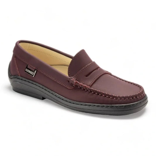 Bordo Sahara Leather Soft Loafer for Girl by London Kids - Penny Moccasin With U-Heel